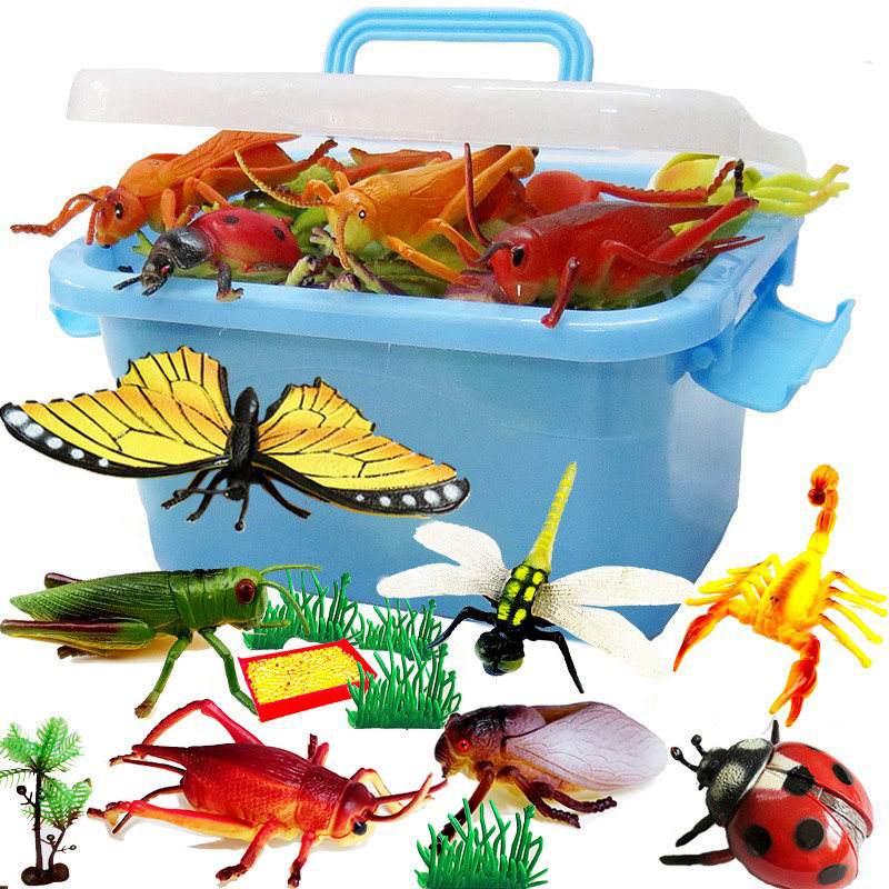 Soft rubber simulation insect animal model set crawling beetle butterfly dragonfly spider children's toys cognitive teaching aids