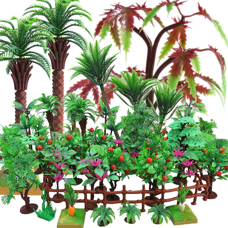 Children's toy plant model sandplate with small tree fence marine coral pine coconut palm tree swing