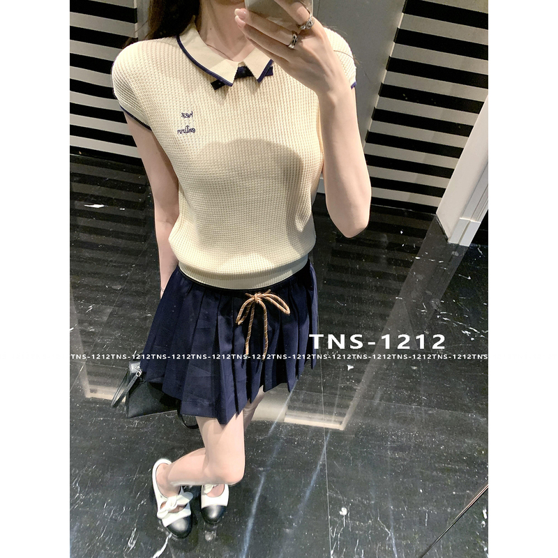 Tns 1212 High-End/Ceiling Academy Style 25S New Letter Embroidery Knit Women's Sleeveless Top Polo Shirt Tns 1212 High-End/Ceiling Academy Style 25S New Letter Embroidery Knit Women's Sleeveless Top Polo Shirt
