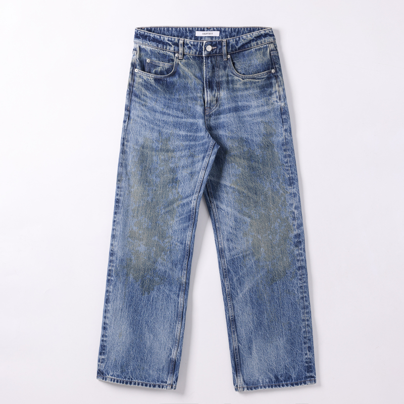 Selfness I Source Dye Series I Egyptian Cotton Tea-Dyeing Process Washed Blue Distressed Men's Jeans