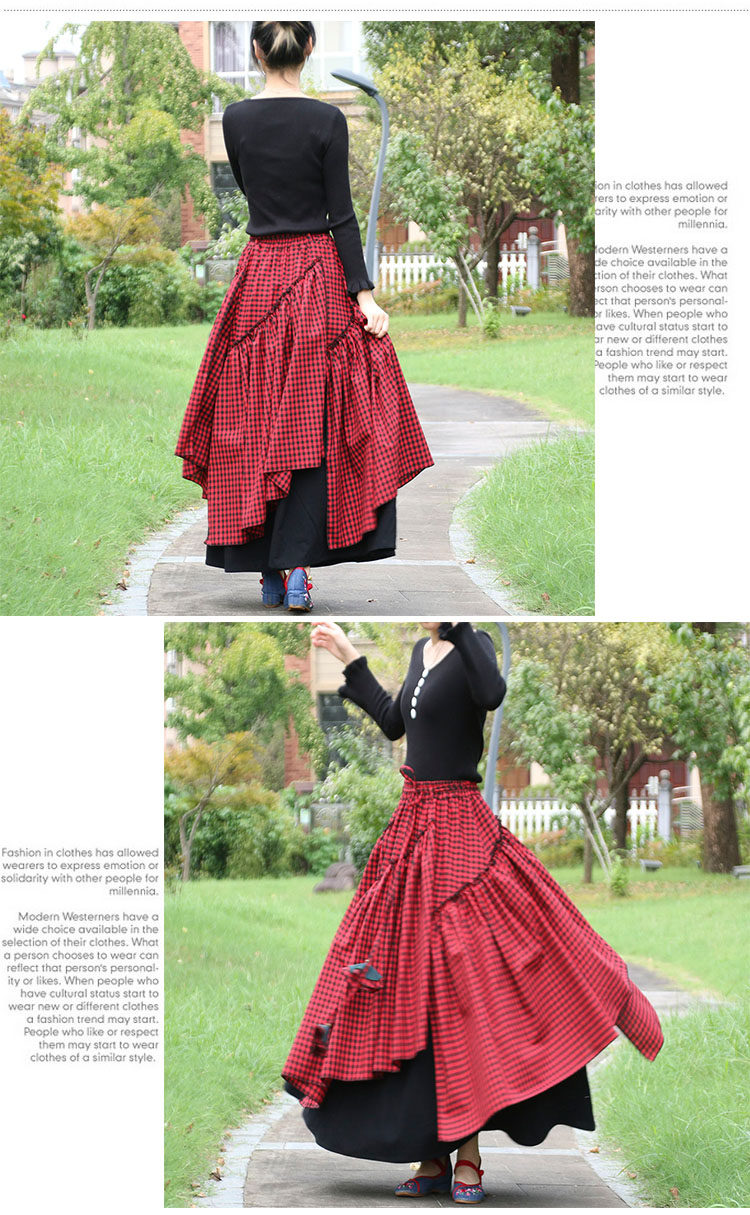 TIYIHAILEY-Women's Plaid Irregular Skirts, Long Maxi, Elastic Waist, Cotton Linen, Chinese Style, S-2XL, Autumn, New 2026