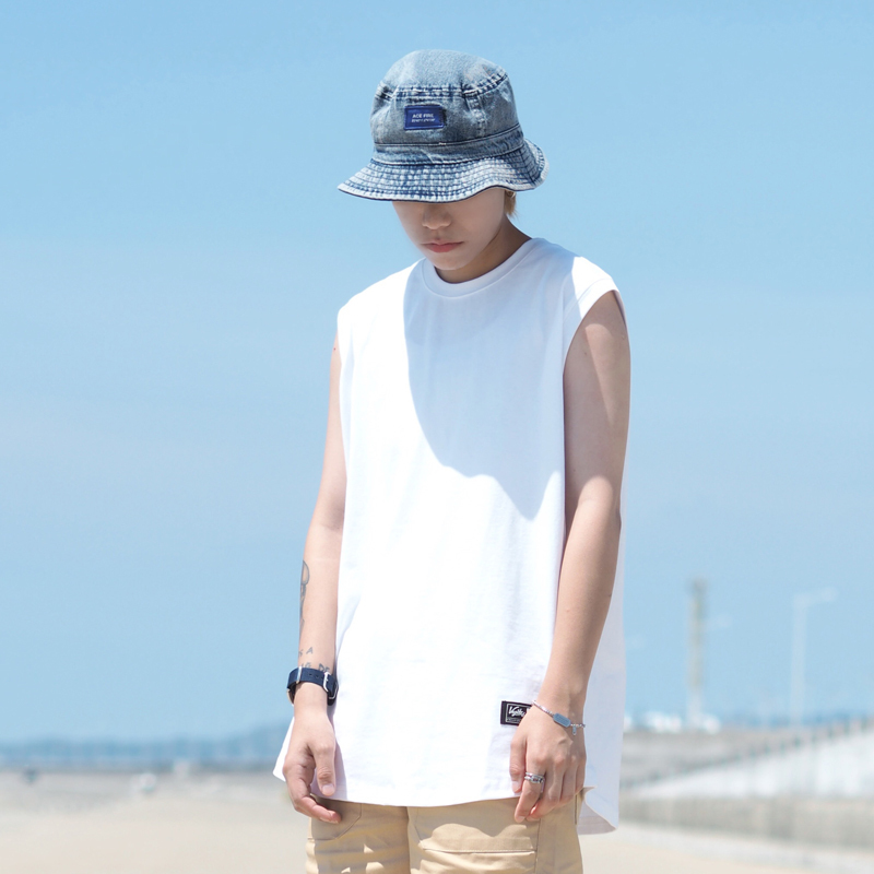 Small Size Unisex Solid Color T-Shirt Loose Sports Vest Sleeveless Tank Top Basketball Fitness Cut-Off Sleeves ins
