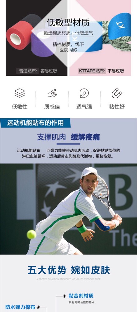 Спорт наколенники 专业防护kttape肌效贴20片装全棉款防护马拉松跑步好伴侣康复利器