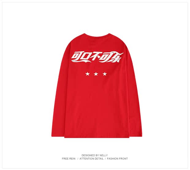 Mùa thu / 18 logo chữ đỏ hip hop retro in quá khổ phần mỏng hip hop nam và nữ áo thun dài tay áo thun nam cổ tròn