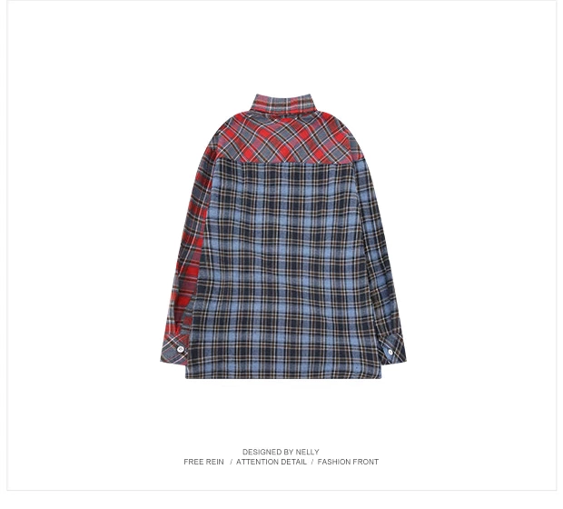 Áo sơ mi kẻ sọc retro hip hop nam dài tay Phiên bản Hàn Quốc của áo gió gió tương phản màu áo sơ mi giản dị áo sơ mi cổ trụ