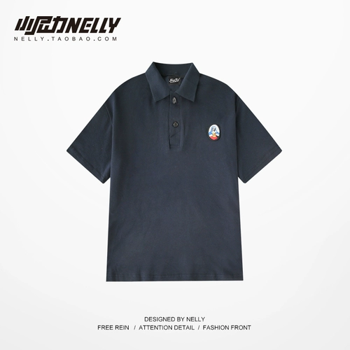 Модная японская весенняя футболка polo, тренд сезона, свободный крой, короткий рукав
