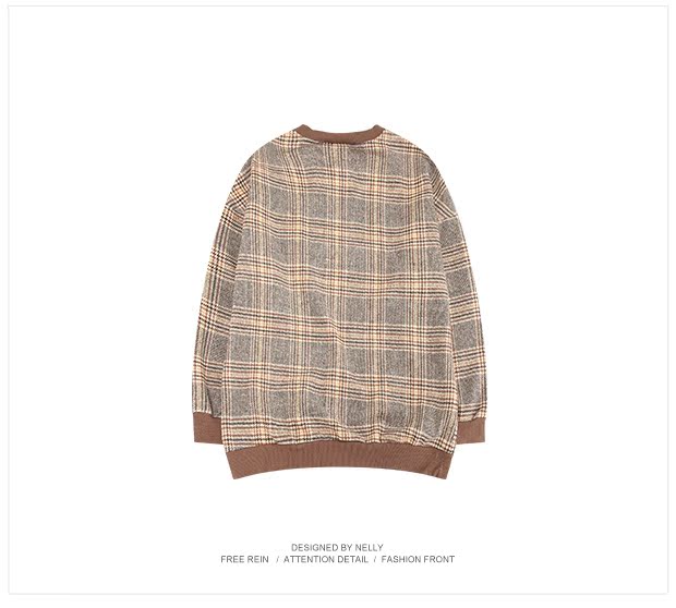 Mùa thu 2018 mẫu mới retro họa tiết hit cổ tròn áo len kẻ sọc rộng quá khổ đôi nam nữ hoodie hồng nam