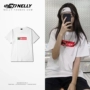 Ins siêu lửa oversize hip hop hộp logo tee in tay áo ngắn nam và nữ lỏng lẻo áo thun áo thun unisex