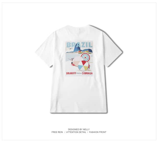 Hàn Quốc INS với các chữ graffiti phong cách retro in áo thun ngắn tay 18ss nam và nữ mẫu tay áo nửa tay áo thun polo nam