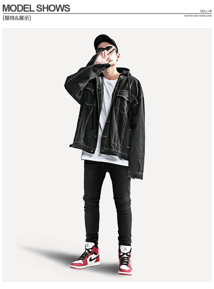 High Street Trung Quốc có hip hop denim jacket coat giả hai mảnh của retro trùm đầu rửa denim quần áo cho nam giới và phụ nữ