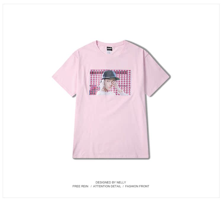 Phong cách Harajuku chữ màu hồng in ngắn tay áo sơ mi hoang dã học sinh Hàn Quốc ulzzang nam nữ áo thun thủy triều áo tommy