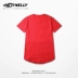 High Street Plain Solid Color Base Arc Round Hem Retro Hagar Dài tay ngắn TEE Áo thun nam High Street Nam và nữ