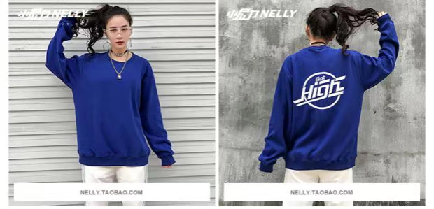 Phong cách Hồng Kông đất nước hip-hop lỏng lẻo retro cổ tròn màu xanh cộng với nhung in hình áo len nam và nữ hipster couple hoodies