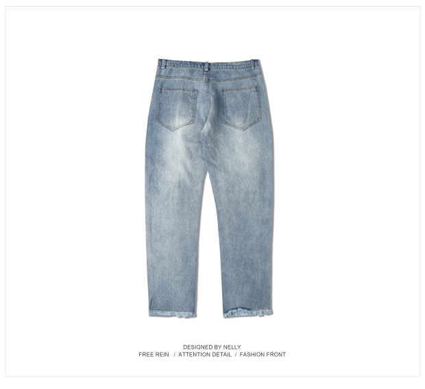 Quần jeans rách trắng mới giặt quần tối màu đường phố thông thường mùa xuân lỏng lẻo quần nam retro chín đồ nam