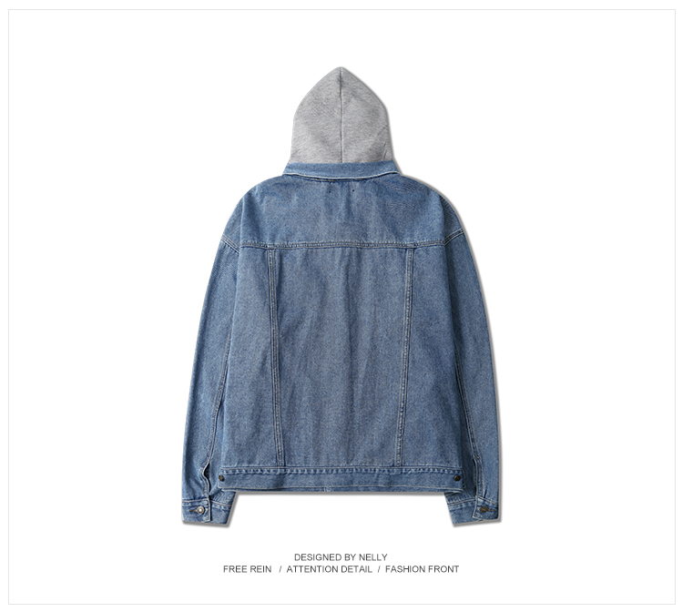 High Street Trung Quốc có hip hop denim jacket coat giả hai mảnh của retro trùm đầu rửa denim quần áo cho nam giới và phụ nữ