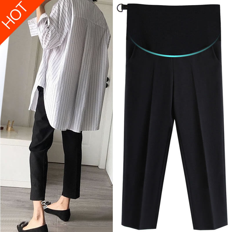 Korean version of pregnant women's trousers spring and autumn outerwear fashion foreign style casual trousers nine points wide-leg pants plus size pregnant women's bottoming pants