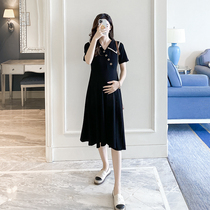 Japan black pregnant woman summer dress new fashion Western style loose Korean version of the tide mother pure cotton short-sleeved long dress