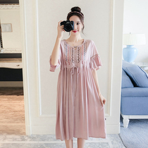 National style pregnant women summer dress loose fashion Chiffon embroidered mid-length skirt hot mom large size maternity dress