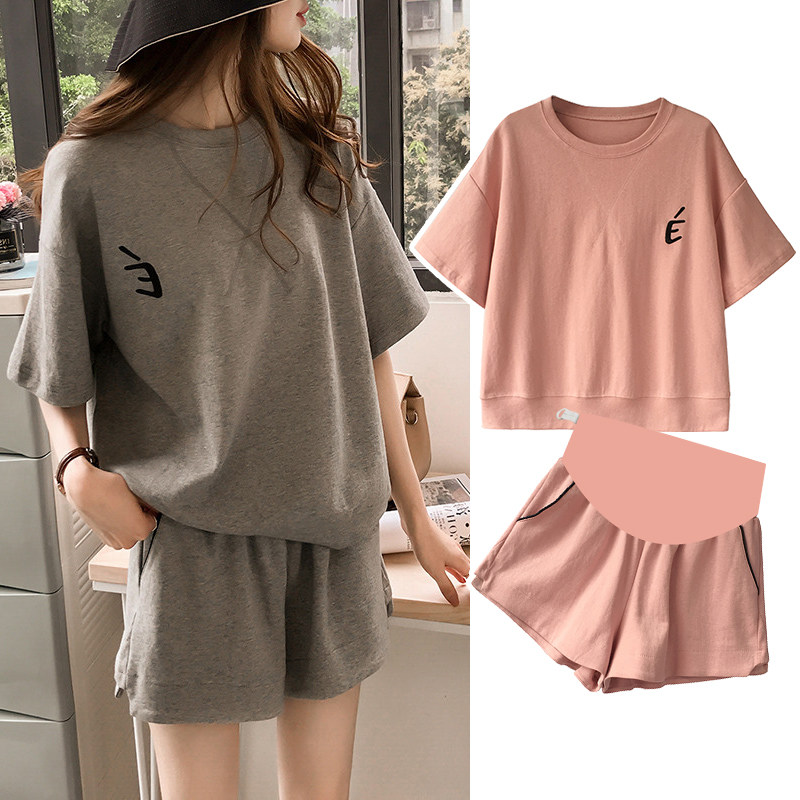 Japanese maternity dress summer suit 2021 new net red fashion T-shirt top two-piece set trendy large size pregnant woman summer dress