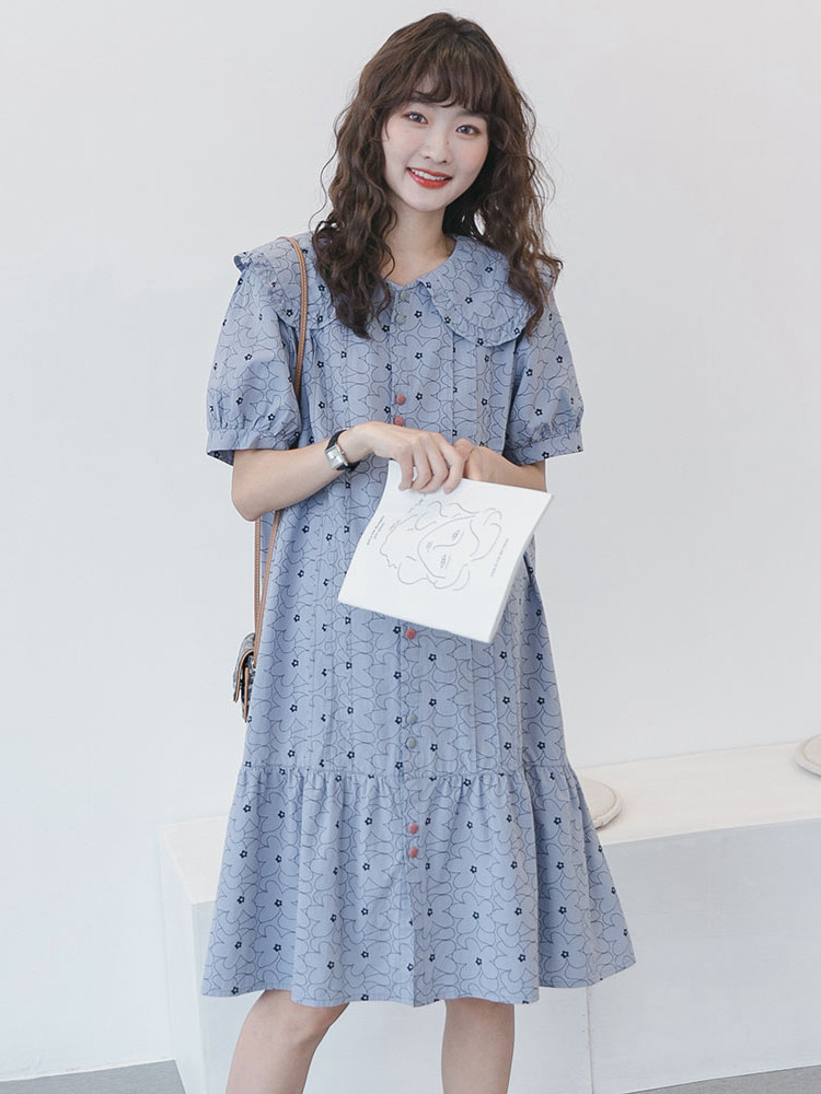 Japanese pregnant women's summer dress 2022 fashion foreign style thin breastfeeding dress loose large size small fresh maternity dress