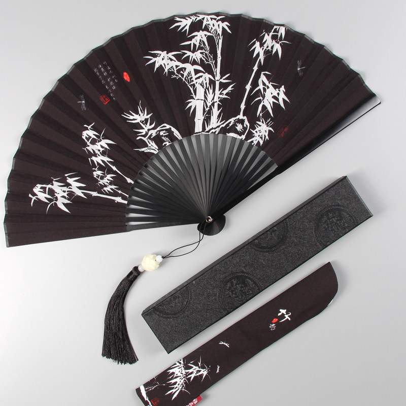 Fan Folding Fan China Wind Men's Ancient Wind Black Small Fan children with portable folding fan Summer Women's style bamboo fan