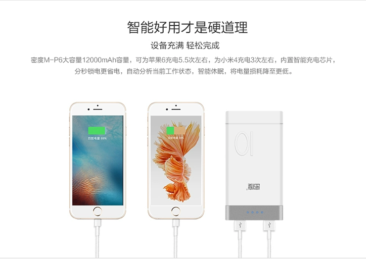 Mật độ M-P6 dung lượng lớn 12000 mAh cổng kép USB sạc điện thoại di động máy tính bảng phổ thông sạc nhanh điện thoại di động pin sạc dự phòng xiaomi gen 3