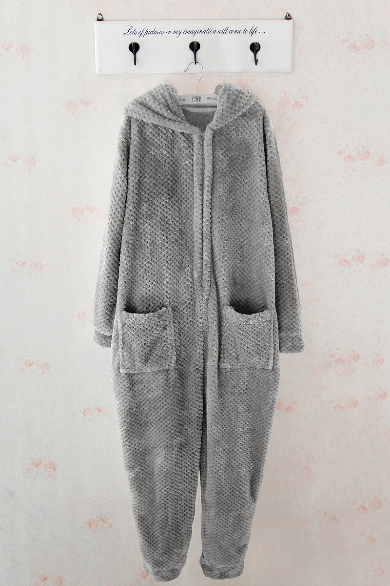 Couple pajamas Women's winter thickened warm coral velvet jumpsuit Men's autumn and winter cute rabbit ears home wear suit