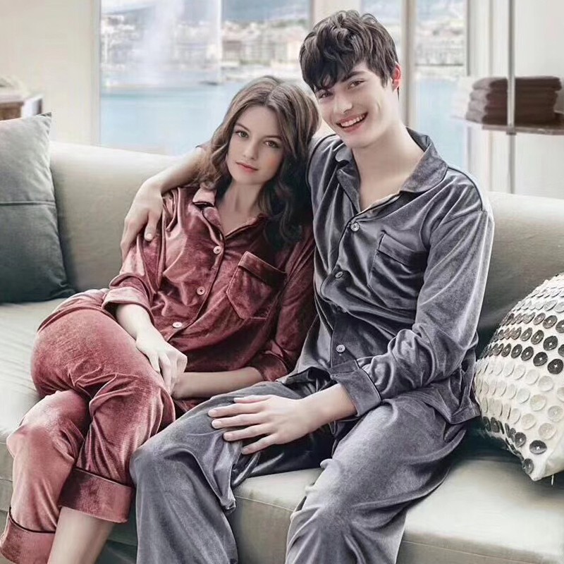 Velvet pajamas women's long-sleeved spring and autumn new Korean version casual velvet autumn large size couple men's homewear suit