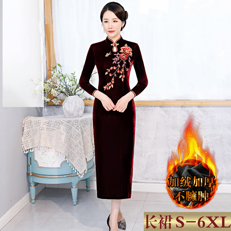 2022 New Golden Velvet Improved Qipao Gown with velvety dress The lady's mother's wedding banquet will dress the noble woman