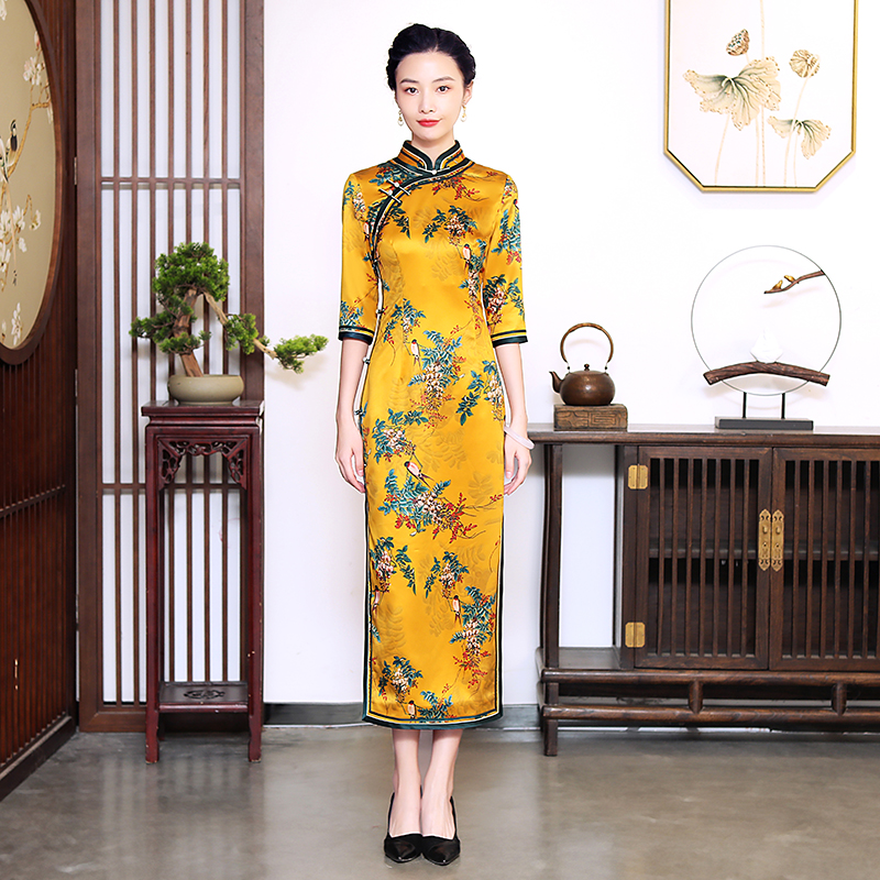 2022 Spring and autumn new retro Chinese wind improved version qipao mother lady banquets everyday foreign dress 70% sleeves