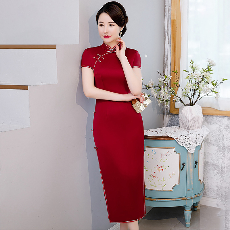 2022 Summer new silk satin improvement qipao dress for mother-in-law wedding banquet Mother's wedding dress noble