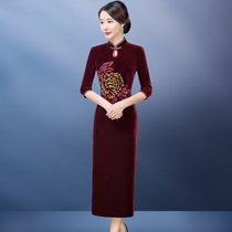 2021 new hand-painted velvet wedding mother-in-law wedding elegant dress improved cheongsam dress