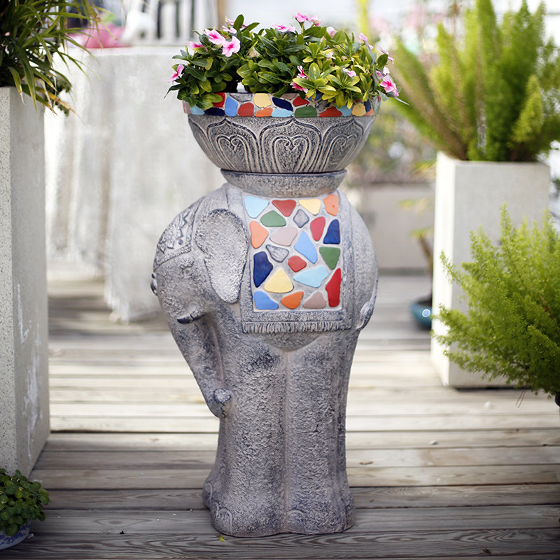 Elephant pot base ornament pillar courtyard garden creative outdoor villa animal modeling bonsai doorway decoration