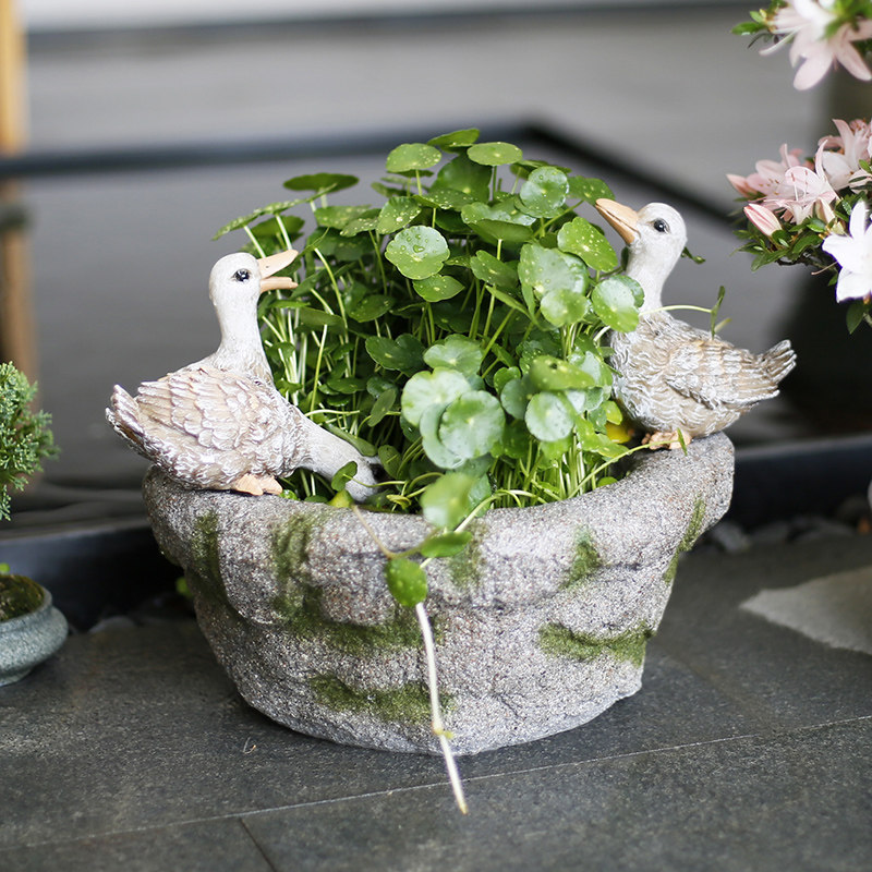 Hydroponic copper money grass flower pot creative personality balcony decoration outdoor yard terrace fish bonsai pot duck decoration