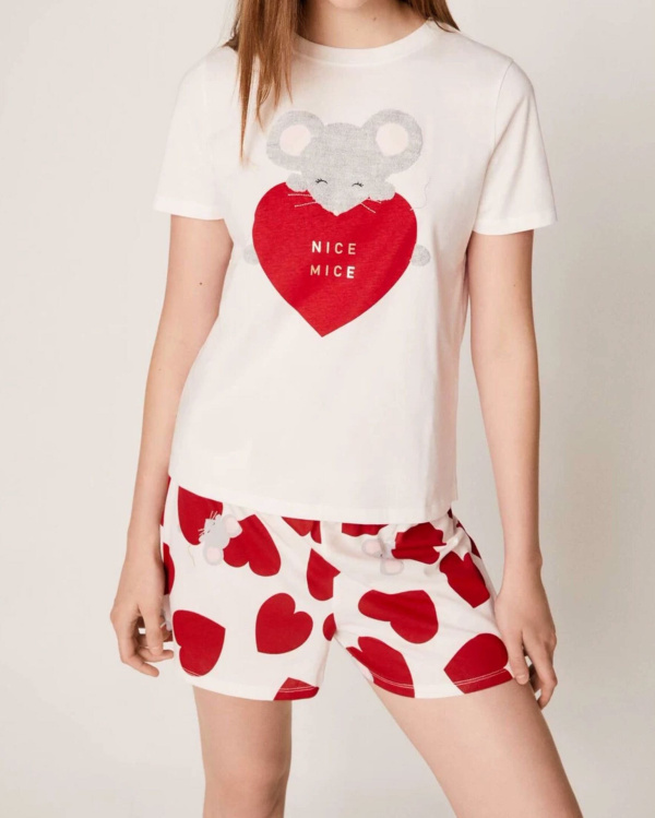 Factory benefits~~Female cotton cute Japanese love pajamas set short-sleeved shorts