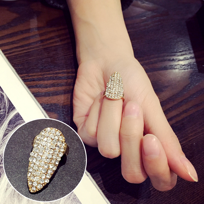 Korean Style Personalized Colorful Diamond Open Nail Cover Ring Nail Art Rhinestone Nail Cover Nail Joint Ring Decoration for Women Korean Style Personalized Colorful Diamond Open Nail Cover Ring Nail Art Rhinestone Nail Cover Nail Joint Ring Decoration for Women