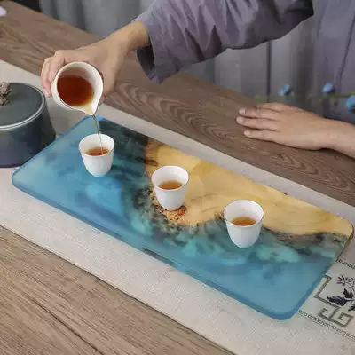 Japanese epoxy resin tea tray light luxury modern dry bubble table solid wood kung fu tea set home creative tea tray tray