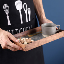 Walnut glass embossed tray Creative retro wooden tray Snack tray Desktop cosmetics storage tray