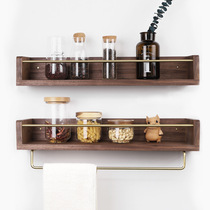 Black walnut kitchen bathroom storage and finishing rack Solid wood wall towel cosmetics wall-mounted shelf