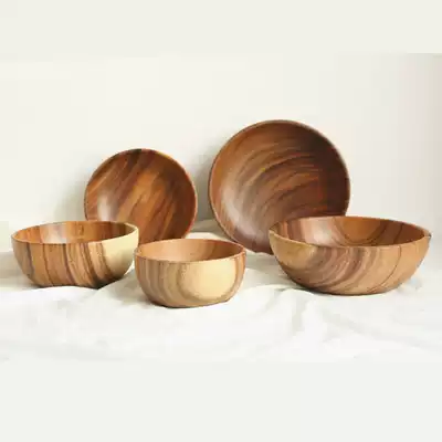 Japanese-style acacia wood whole wooden bowl rice bowl home unpainted Net red salad bowl and Basin late night canteen noodle bowl soup bowl