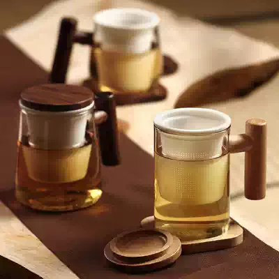 Original simple heat-resistant glass tea cup with lid tea separation office tea water cup can be customized
