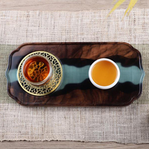 New Chinese epoxy resin dry foam table Log solid wood pot tea tray Simple black walnut tray Tea set Household
