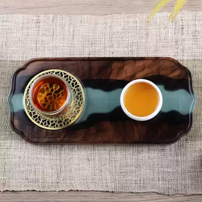 New Chinese epoxy resin dry foam table original wooden solid wood pot tea tray simple black walnut tray tea set home