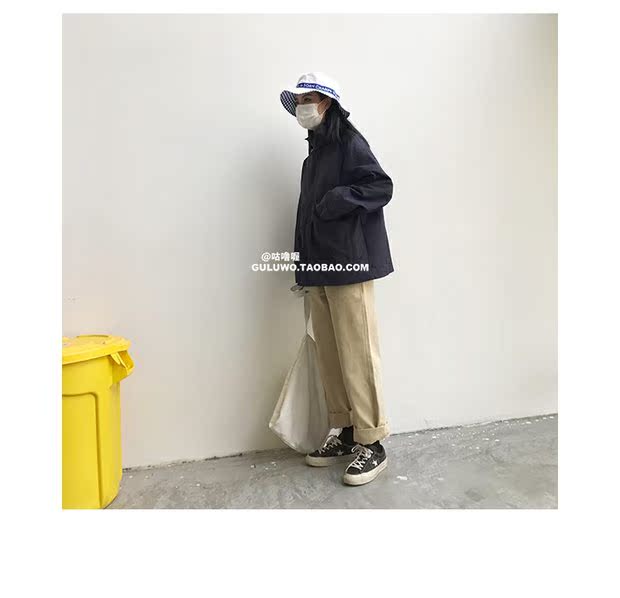 [咕噜 喔] lỏng bf gió oversize retro túi lớn áo khoác dụng cụ ngắn thoi trang nu