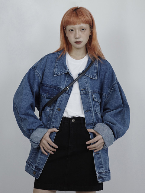 Gulu GULUWOSTUDIOS American retro street loose bf wind oversize blue denim jacket