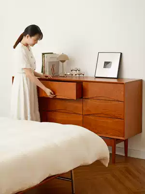 Ezhou building smiles nine-bucket cabinet living room storage cabinet bedroom cherry wood Nordic Wood simple drawer storage cabinet