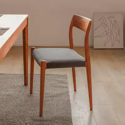 Yizhou building set Nordic solid wood dining chair Japanese-style middle-aged desk chair Office chair backrest soft bag chair Modern and simple