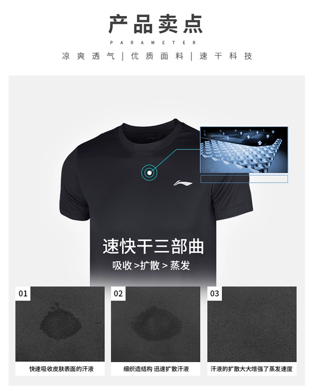 Li Ning ngắn tay T-Shirt nam cổ tròn đào tạo thể thao nhanh chóng làm khô lỏng thông thường mồ hôi mồ hôi thấm nửa tay thể dục thể thao