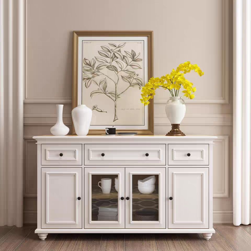 Living room dining cabinet solid wood storage cabinet storage cabinet floor high cabinet waterproof vertical cabinet American pastoral side cabinet
