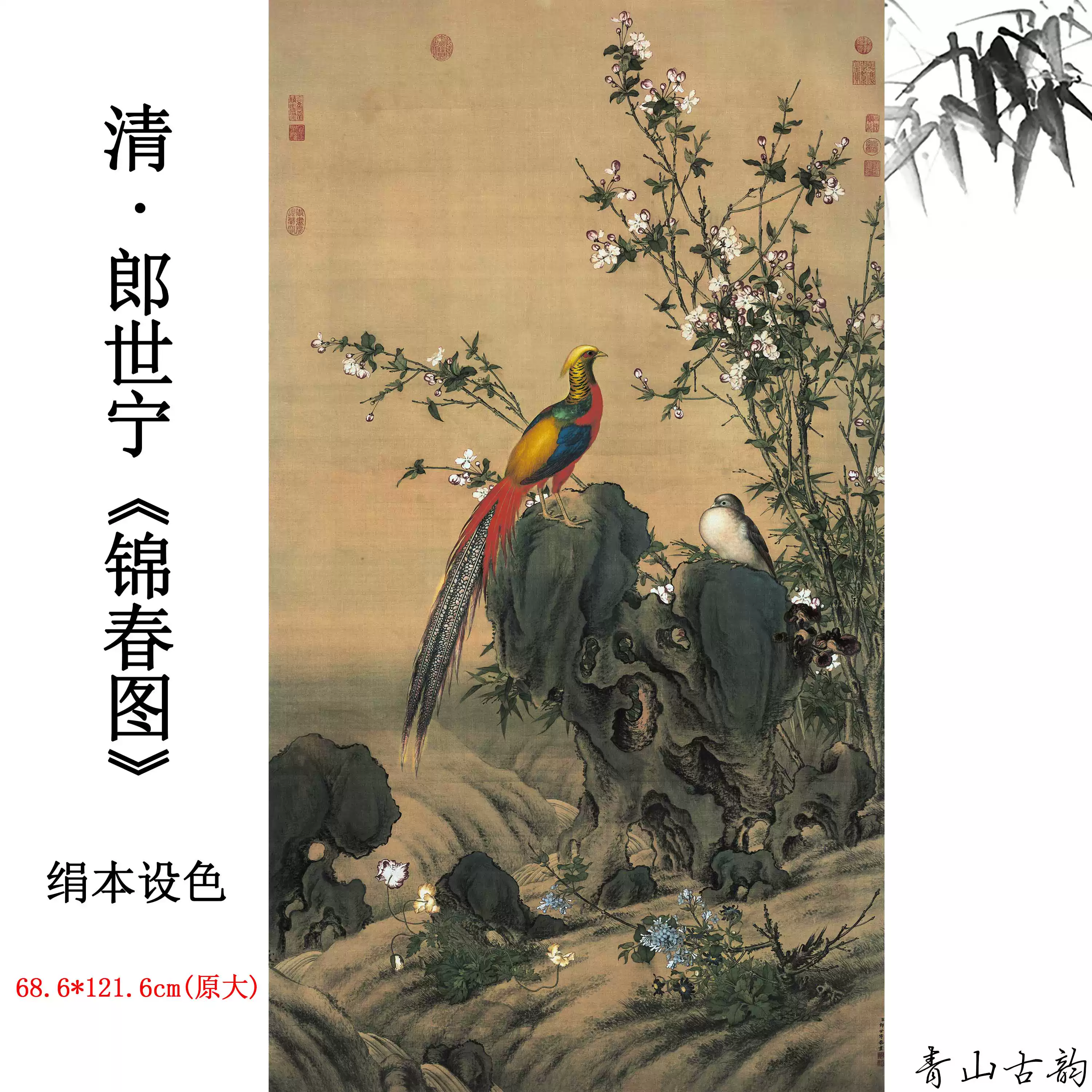 清郎世宁锦春图锦鸡图绢本前程似锦走廊玄关吉祥如意图高清微喷-淘宝
